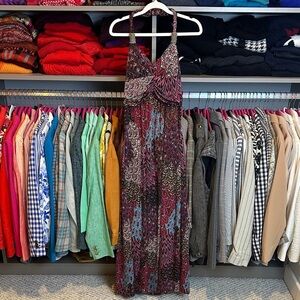 Shoreline pink/blue print halter neck smocked maxi dress size S/M